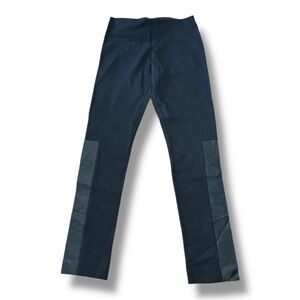 Soft Surroundings Black Ponte Knit Pull On Pants Faux Leather Panel Women’s Sz S